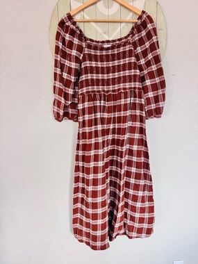 100% cotton plaid dress midi